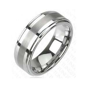  Mens Brushed Gray Striped Center Tungsten Ring 8MM Wide Jewelry