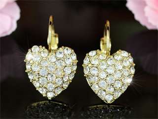 Gold Plate Heart Earrings use Swarovski Crystal SE103  