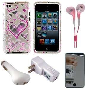   Car Charger + USB Travel Wall Charger + Pink Hifi Noise Reducing