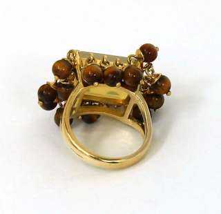 UNIQUE 18K, TIGERS EYE & OPAL LADIES DANGLE BAND RING  