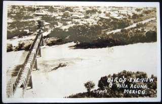 Mexico~1943 VILLA ACUNA ~ RR Bridge ~Town~ Lippes RPPC  