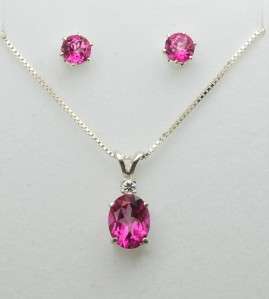 Pink Topaz Pendant / Necklace and Earrings Set   Sterling Silver 