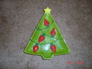HALLMARK Christmas tree dish lights small ceramic green  