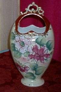   Painted Made In Japan Urn Vase Flowers Floral Gold Trim Gentle Use