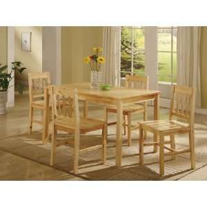   PC. Set Natural Solid Pine Wood Dining Room Kitchen Table and 4 Chairs