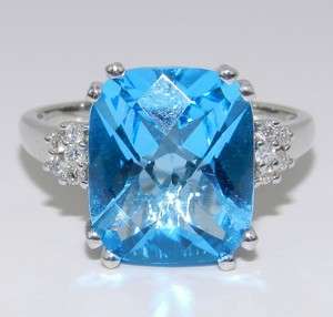   Diamond & 6 ct Cushion Cut Blue Topaz Engagement Ring FREE SHIP  