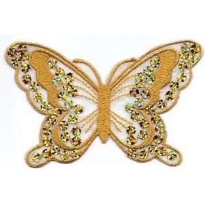  Butterfly, Golden Yellow w/Sequins  Iron On Embroidered 