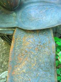 VTG WESTERN SADDLE MEXICAN TEXAS TOOLED LEATHER OLD HORSE WORK 14 
