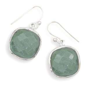    15mm Square Faceted Rough Cut Emerald French Wire Earrings Jewelry