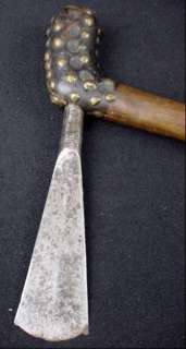   Native African Battle Ax Tomahawk Brass Stud Pipe Shape Weapon  