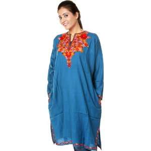  Mallard Blue Kashmiri Phiran with Hand Embroidery on Neck 
