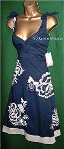 New MONSOON Blue Grey Floral Cotton NIKI Oriane Dress 8 10 12 14 