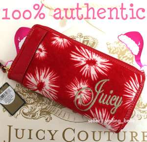   couture red velour daisy flower clutch large wallet zip around purse