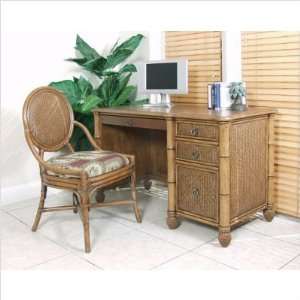   Wicker Computer Desk and Chair Set Fabric Palm Grove