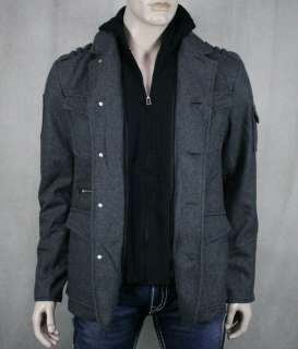   Premium Mens DETECTION hooded blazer jacket charcoal 10OW431  