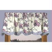  Sachet Floral Valance with Plaid Ruffle Trim in Amethyst/Purple Floral