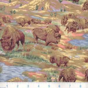  45 Wide Santa Fe Trail Bison Periwinkle Fabric By The 