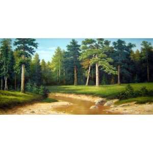  Meandering Stream within Forest Oil Painting 30 x 60 