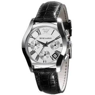 Emporio Armani Quartz, Silver Dial with Black Embossed Leather Band 