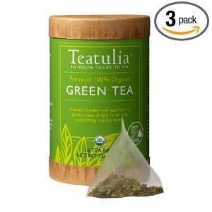 Teatulia Organic Green Tea, 16 Count Pyramid Tea Bags (Pack of 3)