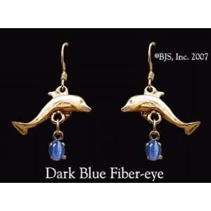  Dolphin Gemstone Earrings, 14k Yellow Gold, Dark Blue set 