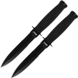   Quality Set of 2 The Footer Fixed Blade Serrated Black Boot Knives