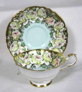   PARAGON BONE CHINA CUP & SAUCER PALE BLUE BACKGROUND ROSES & GOLD