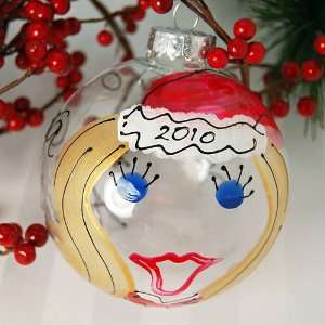  Personalized Hand Painted Santa Girl Glass Ornament 