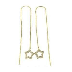  14K Yellow Gold CZ Star Threader Earrings Jewelry