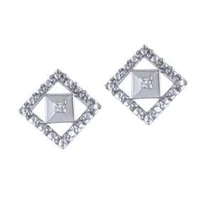  Diamond & White Gold Square Shaped Stud Earrings Jewelry