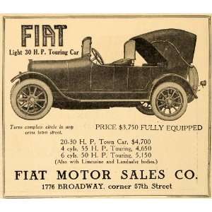   Ad Fiat Motors Light Touring Town Cars New York   Original Print Ad