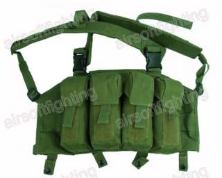 Tactical 4 Pouches Magazine Carry Chest Rig Vest Olive Drab  