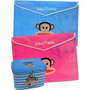  New Paul Frank Clear Folders and Blue Tin Bank Set Office 