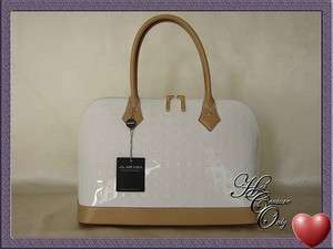 NWT ARCADIA Italian Patent Leather Tote Handbag ~ WHITE/NATURAL  