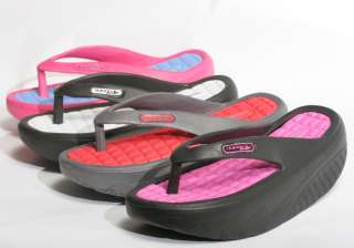 New Womens Rocker Sole Flip Flops Sandals Shoes Black White Fuchsia 