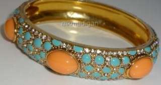 Stella & Dot Sunset Turquoise Coral Gold Bangle Bracelet B152  