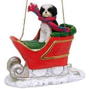  Puppycut Red Shih Tzu in a Sleigh Christmas Ornament
