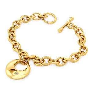  Stainless Steel Gold Plated Crescent Moon Bracelet with 