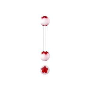 Stainless Steel with Red Flower Dot UV Barbell   14G   Sold as a Pair 