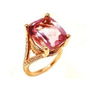 18k Pink Gold Cushion Cut Amethyst & Diamond Ring Size 5.75 Ct.tw 18 