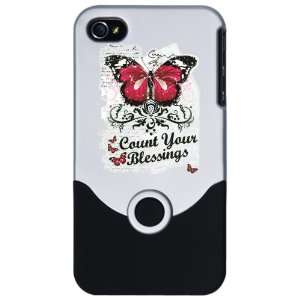 iPhone 4 or 4S Slider Case Silver Count Your Blessings Butterfly