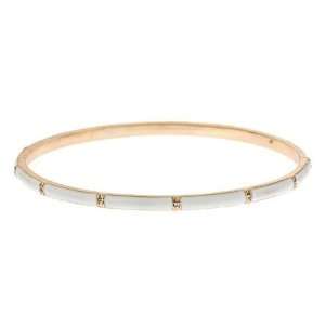 14K Gold Fill & White Enamel Stackable Bangle Bracelet With CZ Accents