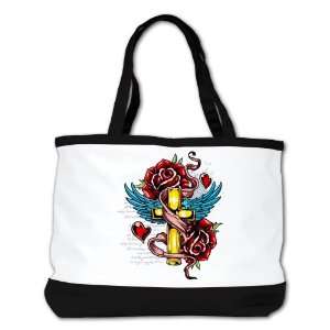 Shoulder Bag Purse (2 Sided) Black Roses Cross Hearts And Angel Wings
