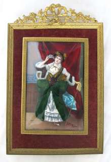 19th Century French Hand Painted Enamel on Copper Plaque in Bronze 