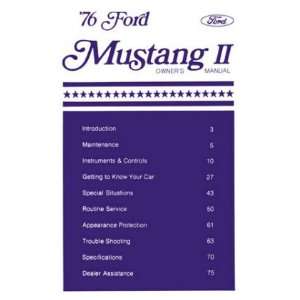  1976 FORD MUSTANG Owners Manual User Guide Automotive