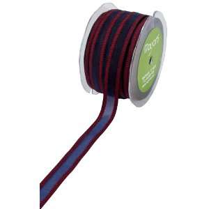  May Arts 5/8 Inch Wide Ribbon, Navy Sheer with Red Striped 