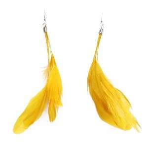   Feather Earrings; Approx 4L; Orange Feathers; Genuine Jewelry