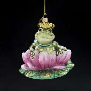 Noble Gems Blown Glass Frog Prince in Lotus Flower Christmas 