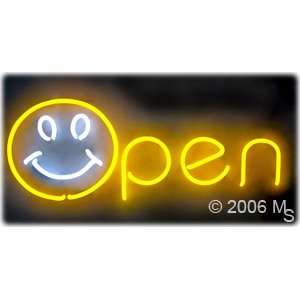 Neon Sign   OPEN   (Happy Logo)   Large 13 x 32  Grocery 