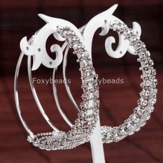 Silver Plated Crystal Round Hoop Huggie Earring Cool 2P  